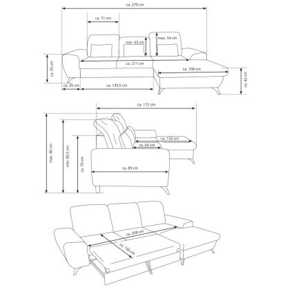 Rozkladacia rohová čalúnená sedacia súprava v tvare L ALTA ľavá sivá