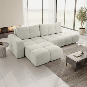 Rozkladacia čalúnená rohová sedacia súprava do tvaru L s úložným priestorom ALMADA ľavá béžová