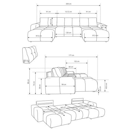 Rozkladacia čalúnená sedacia súprava v tvare U ALMADA s úložným priestorom, béžová