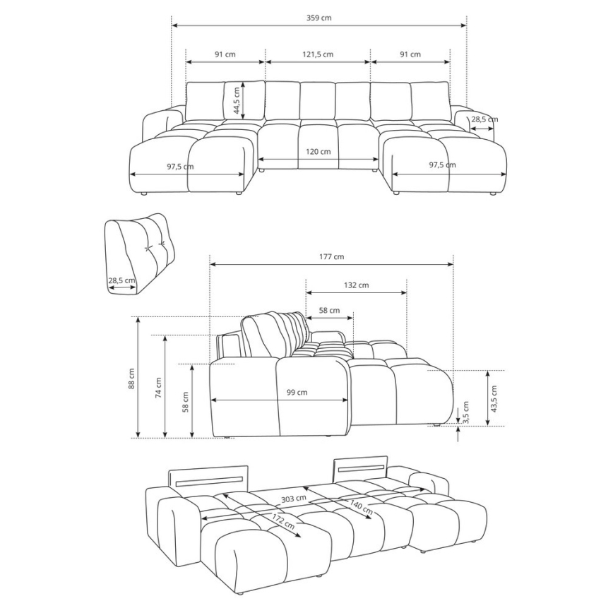 Rozkladacia čalúnená sedacia súprava v tvare U ALMADA s úložným priestorom, béžová