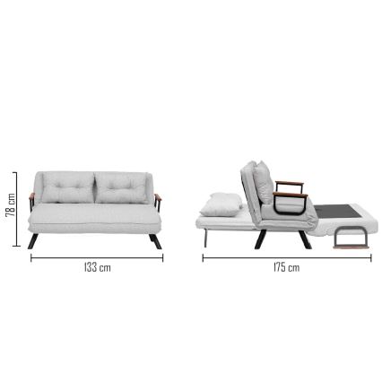 Rozkladacia dvojmiestná pohovka QIRA, sivá