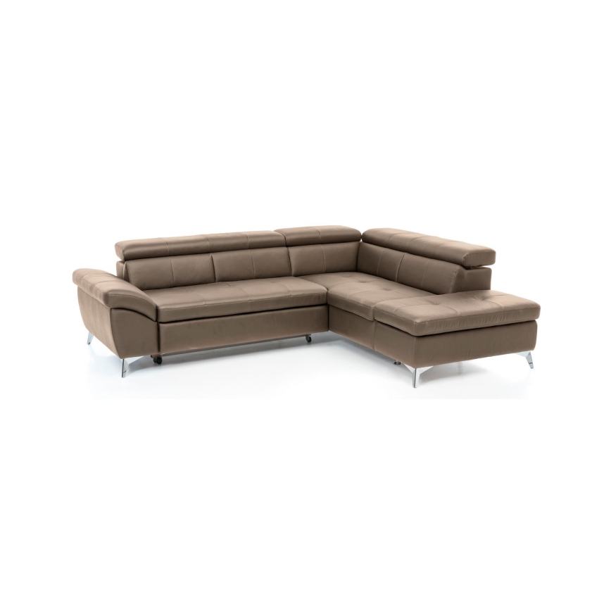 Rozkladacia kožená rohová sedacia súprava do L SALERNO II pravá hnedá