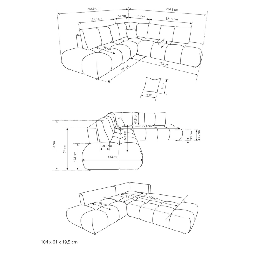 Rozkladacia rohová čalúnená sedacia súprava s úložným priestorom do L ALMADA pravá béžová