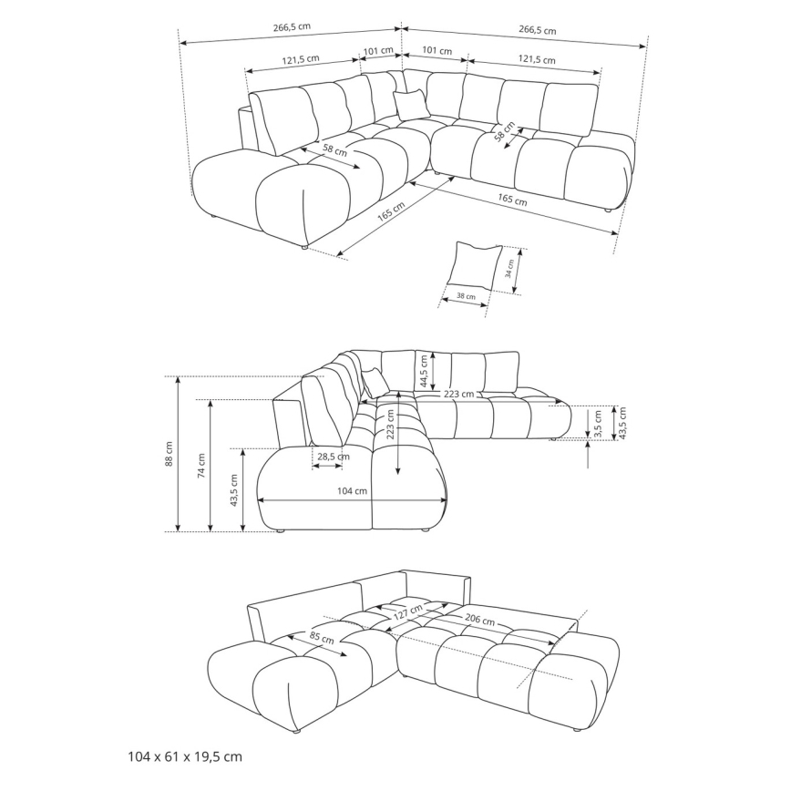 Rozkladacia rohová čalúnená sedacia súprava s úložným priestorom v tvare L ALMADA pravá béžová