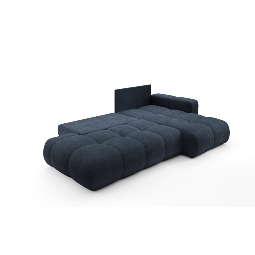 Rozkladacia rohová čalúnená sedacia súprava ALMADA do tvaru L s úložným priestorom, pravé prevedenie, modrá