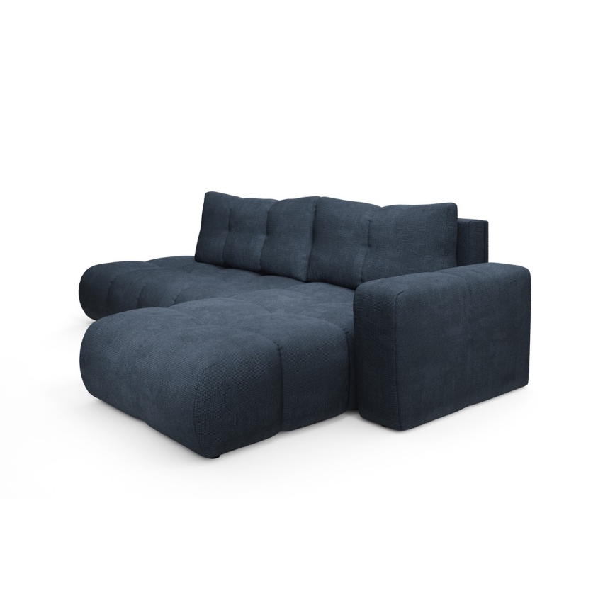 Rozkladacia rohová čalúnená sedacia súprava ALMADA do tvaru L s úložným priestorom, pravé prevedenie, modrá