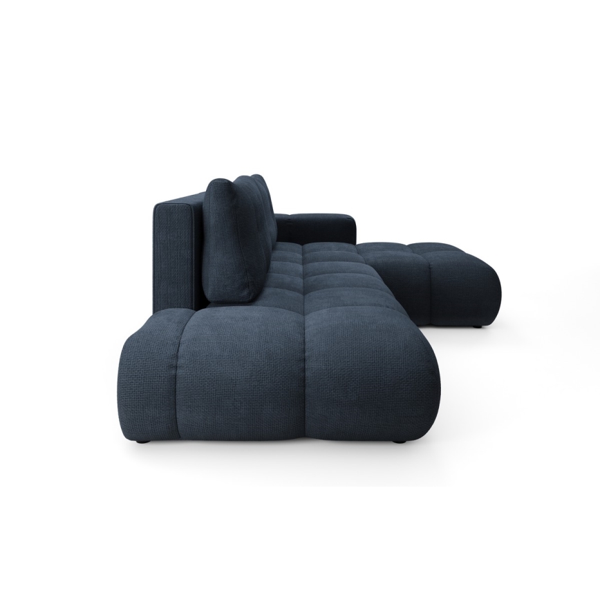 Rozkladacia rohová čalúnená sedacia súprava ALMADA do tvaru L s úložným priestorom, pravé prevedenie, modrá