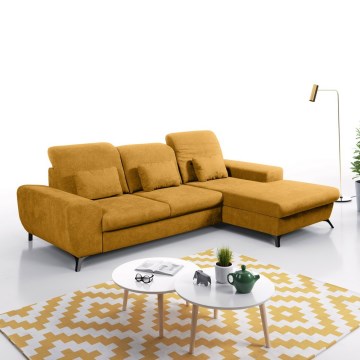 Rozkladacia rohová čalúnená sedacia súprava ALTA do tvaru L, pravá, žltá, s úložným priestorom