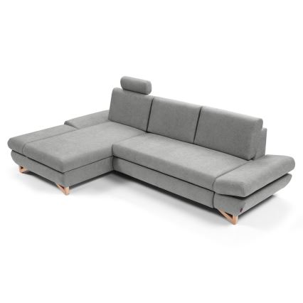 Rozkladacia rohová čalúnená sedacia súprava s úložným priestorom do L AVESTA ľavá sivá