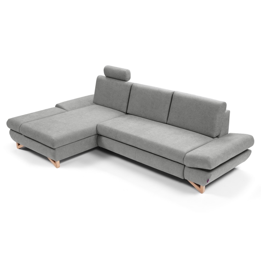 Rozkladacia rohová čalúnená sedacia súprava s úložným priestorom do L AVESTA ľavá sivá