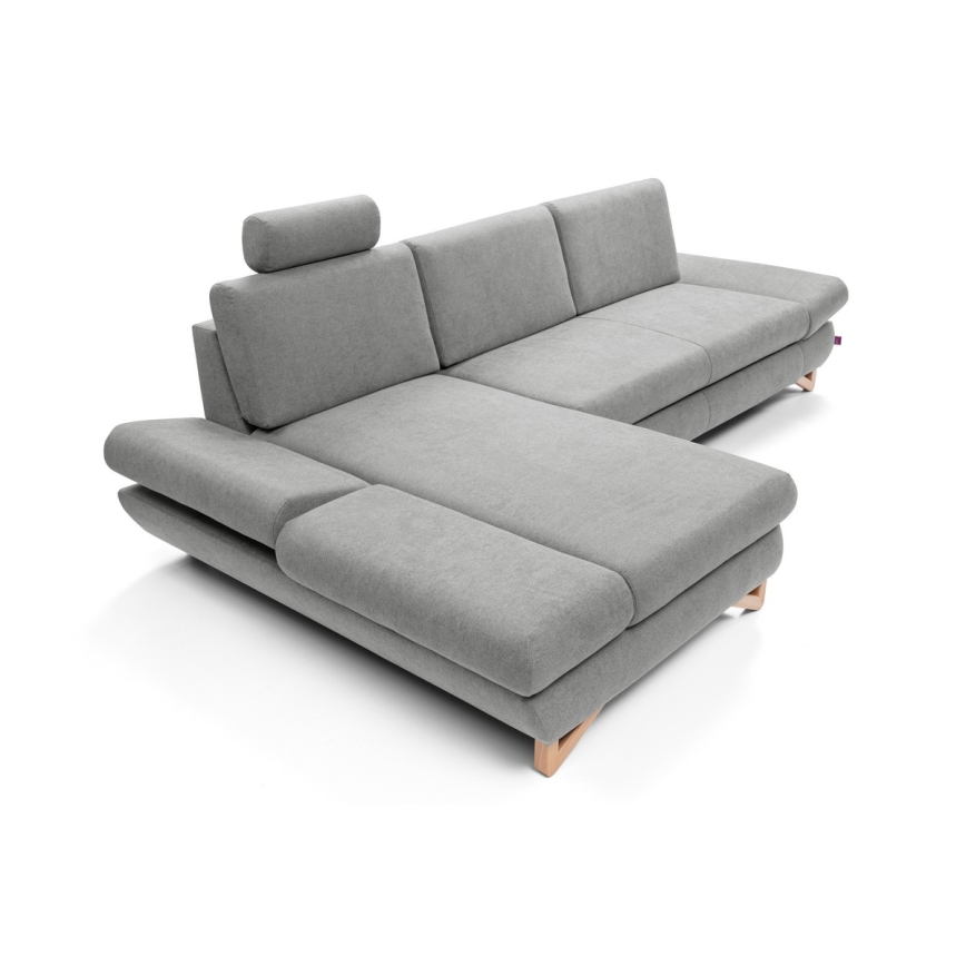 Rozkladacia rohová čalúnená sedacia súprava s úložným priestorom do L AVESTA ľavá sivá