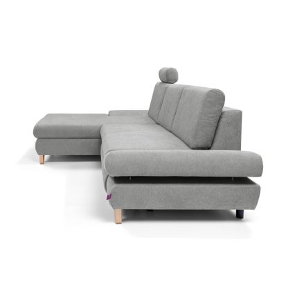 Rozkladacia rohová čalúnená sedacia súprava s úložným priestorom do L AVESTA ľavá sivá