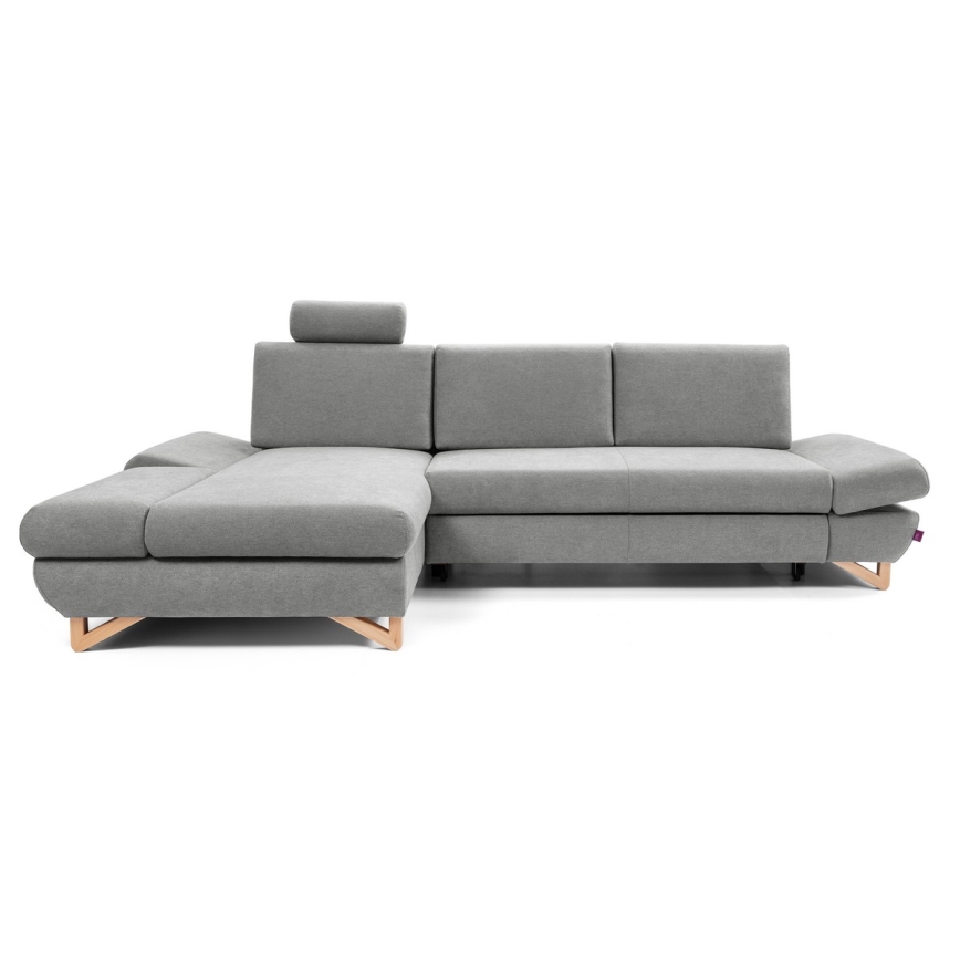 Rozkladacia rohová čalúnená sedacia súprava s úložným priestorom do L AVESTA ľavá sivá