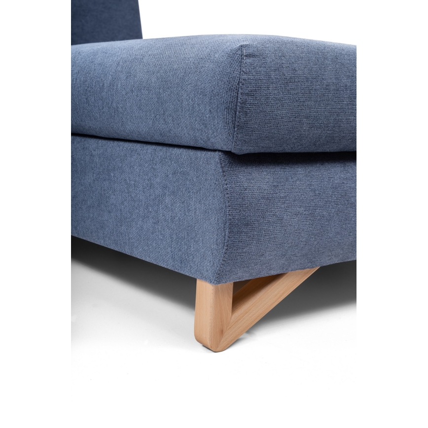 Rozkladacia rohová čalúnená sedacia súprava do tvaru L s úložným priestorom AVESTA pravá modrá