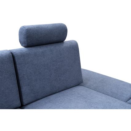 Rozkladacia rohová čalúnená sedacia súprava do tvaru L s úložným priestorom AVESTA pravá modrá