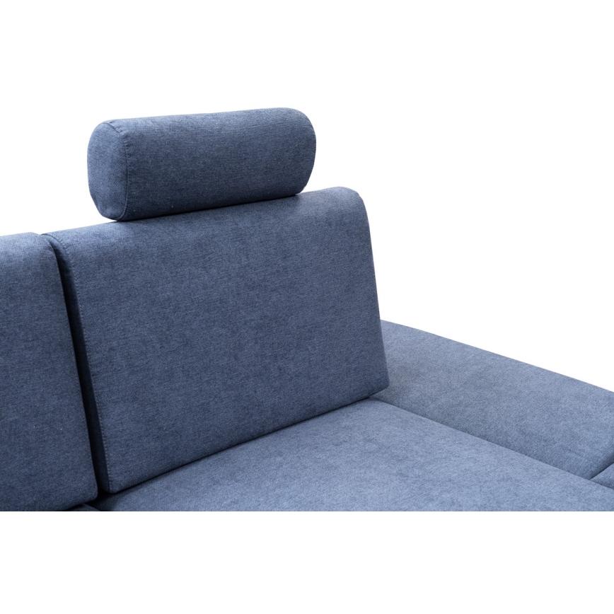 Rozkladacia rohová čalúnená sedacia súprava do tvaru L s úložným priestorom AVESTA pravá modrá