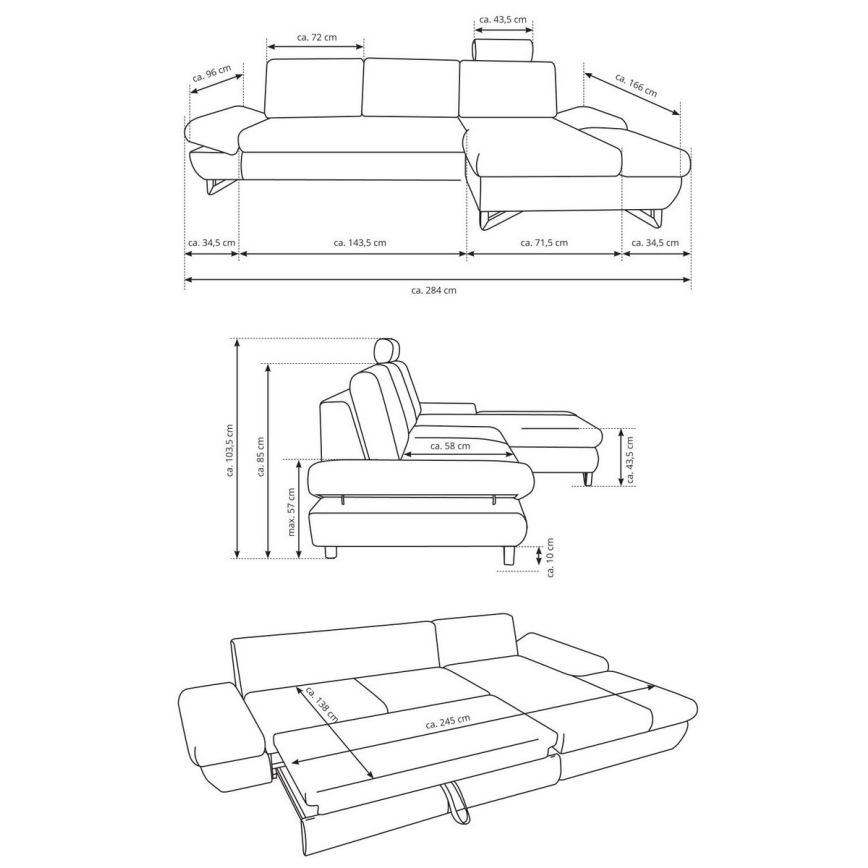 Rozkladacia rohová čalúnená sedacia súprava do tvaru L s úložným priestorom AVESTA pravá modrá