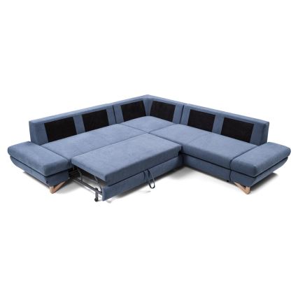 Rozkladacia rohová čalúnená sedacia súprava AVESTA v tvare L s úložným priestorom, modrá