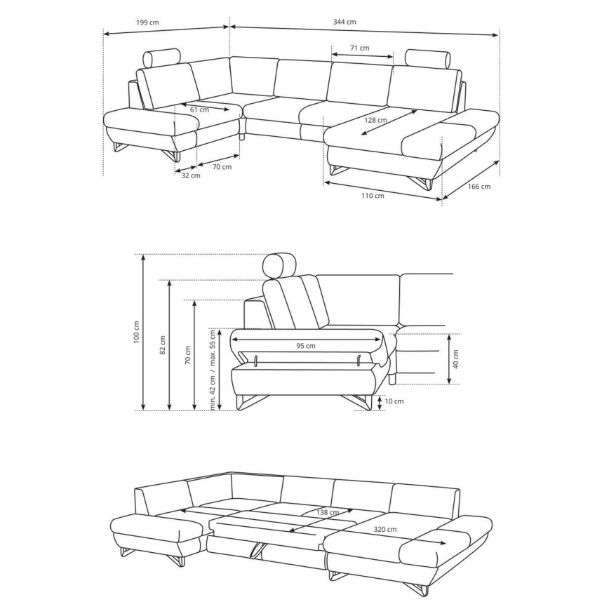 Rozkladacia rohová čalúnená sedacia súprava do tvaru U s úložným priestorom AVESTA, antracit