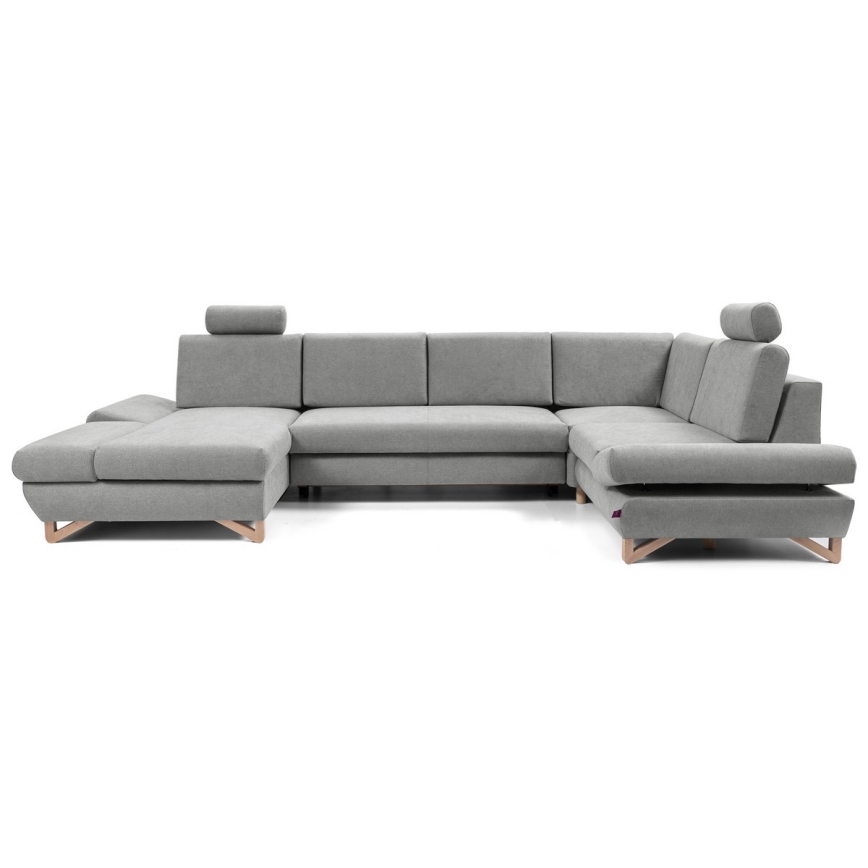 Rozkladacia rohová čalúnená sedacia súprava do tvaru U AVESTA, sivá, s praktickým úložným priestorom