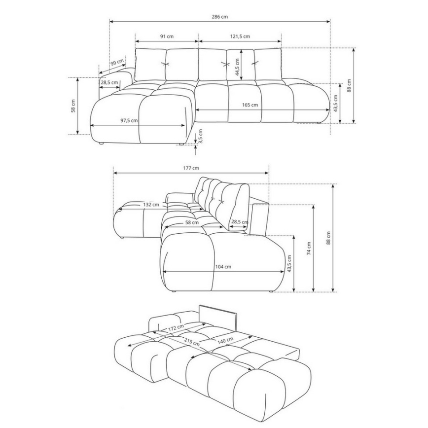 Rozkladacia ľavá rohová čalúnená sedacia súprava do tvaru L s úložným priestorom ALMADA sivá