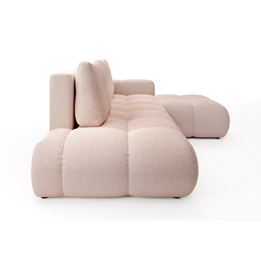 Rozkladacia rohová čalúnená sedacia súprava s úložným priestorom do L ALMADA pravostranná ružová