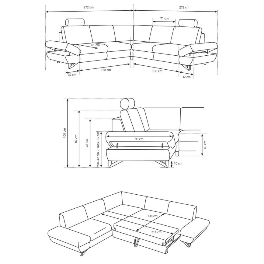 Rozkladacia rohová čalúnená sedacia súprava s úložným priestorom v tvare L AVESTA antracit