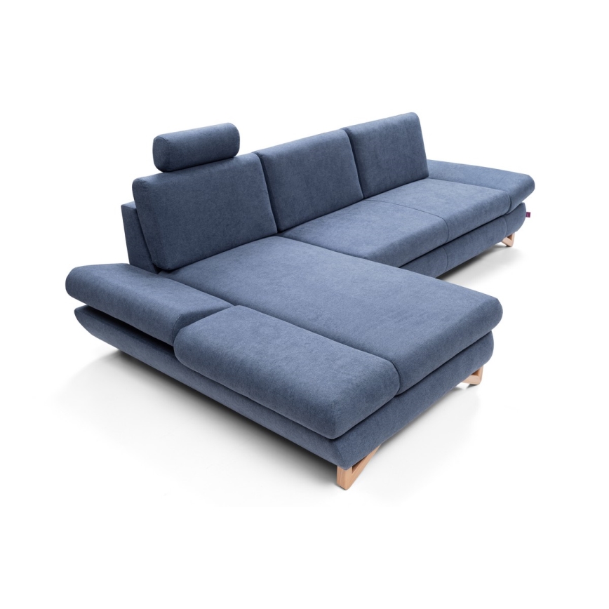 Rozkladacia rohová čalúnená sedacia súprava v tvare L s úložným priestorom AVESTA, ľavé prevedenie, modrá