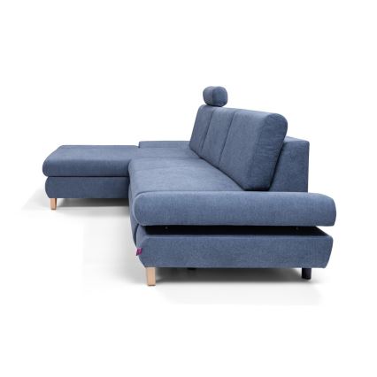 Rozkladacia rohová čalúnená sedacia súprava v tvare L s úložným priestorom AVESTA, ľavé prevedenie, modrá