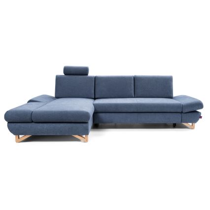 Rozkladacia rohová čalúnená sedacia súprava v tvare L s úložným priestorom AVESTA, ľavé prevedenie, modrá