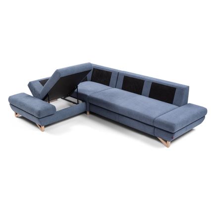 Rozkladacia rohová čalúnená sedacia súprava s úložným priestorom do tvaru L AVESTA ľavá modrá