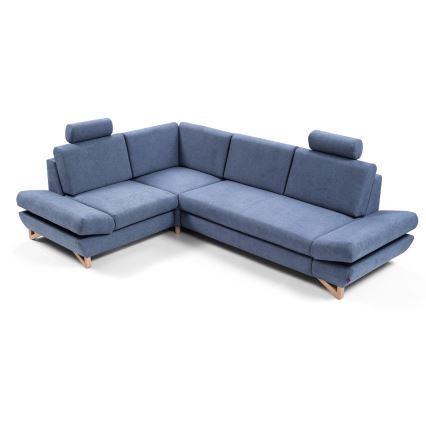 Rozkladacia rohová čalúnená sedacia súprava s úložným priestorom do tvaru L AVESTA ľavá modrá