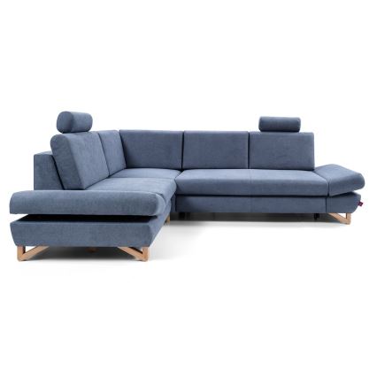 Rozkladacia rohová čalúnená sedacia súprava s úložným priestorom do tvaru L AVESTA ľavá modrá