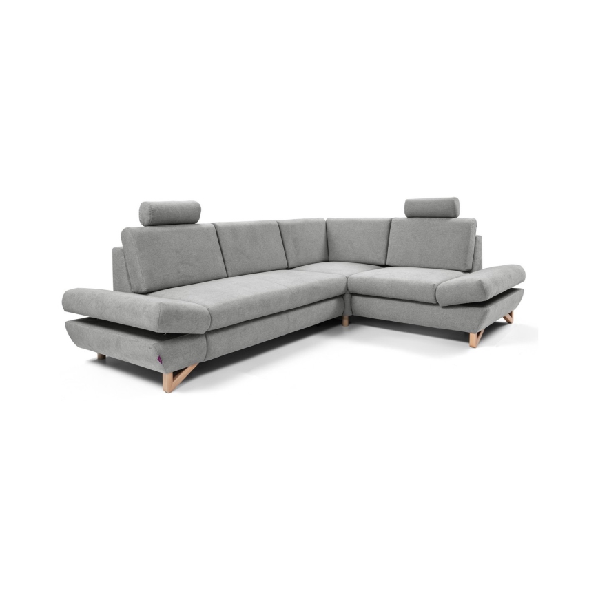 Rozkladacia rohová čalúnená sedacia súprava s úložným priestorom v tvare L AVESTA, pravé prevedenie, sivá