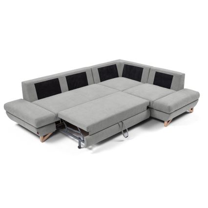 Rozkladacia rohová čalúnená sedacia súprava s úložným priestorom v tvare L AVESTA, pravé prevedenie, sivá
