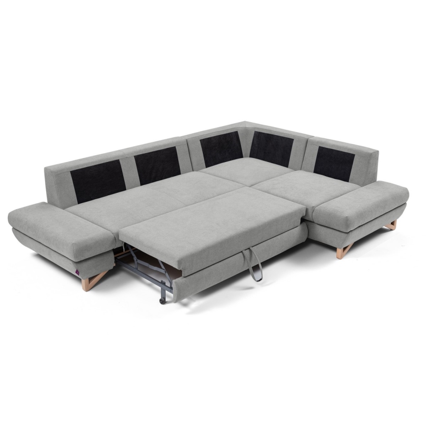 Rozkladacia rohová čalúnená sedacia súprava s úložným priestorom v tvare L AVESTA, pravé prevedenie, sivá