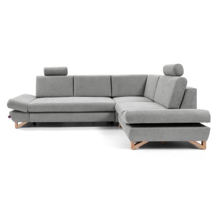 Rozkladacia rohová čalúnená sedacia súprava s úložným priestorom v tvare L AVESTA, pravé prevedenie, sivá