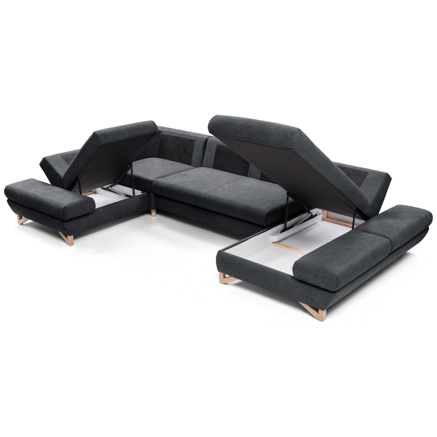 Rozkladacia rohová čalúnená sedacia súprava s úložným priestorom v tvare U AVESTA antracit