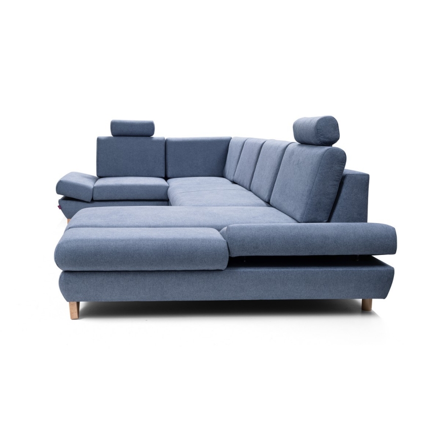 Rozkladacia rohová čalúnená sedacia súprava v tvare U s úložným priestorom AVESTA, modrá