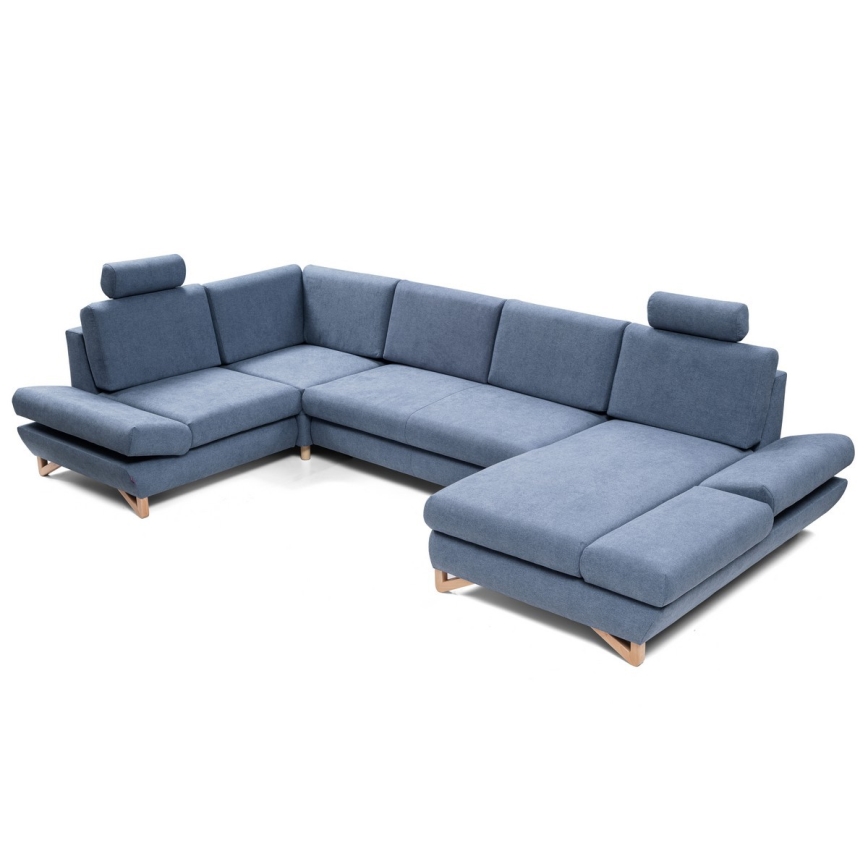 Rozkladacia rohová čalúnená sedacia súprava v tvare U s úložným priestorom AVESTA, modrá