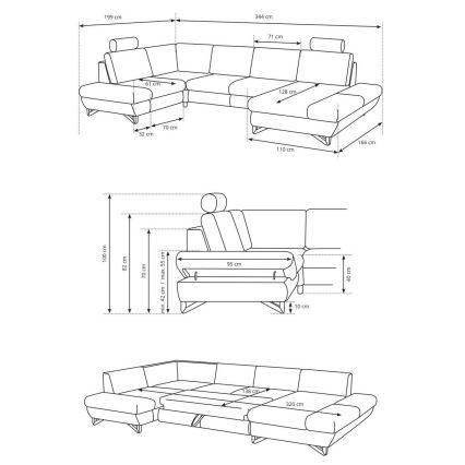 Rozkladacia rohová čalúnená sedacia súprava v tvare U s úložným priestorom AVESTA, modrá