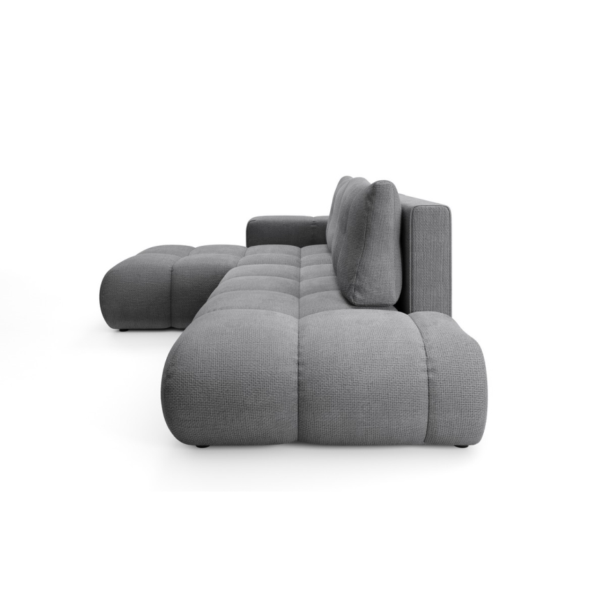 Rozkladacia rohová čalúnená sedacia súprava s úložným priestorom do tvaru L ALMADA ľavá sivá