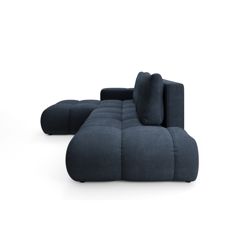 Rozkladacia rohová čalúnená sedacia súprava s úložným priestorom do tvaru L ALMADA, ľavé prevedenie, modrá