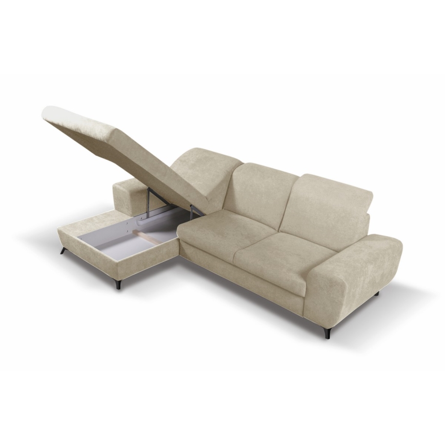 Rozkladacia rohová čalúnená sedacia súprava ALTA v tvare L s úložným priestorom, ľavé prevedenie, béžová