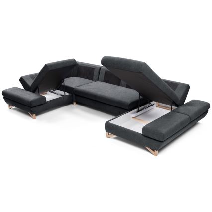 Rozkladacia rohová čalúnená sedacia súprava do tvaru U AVESTA s úložným priestorom, antracit