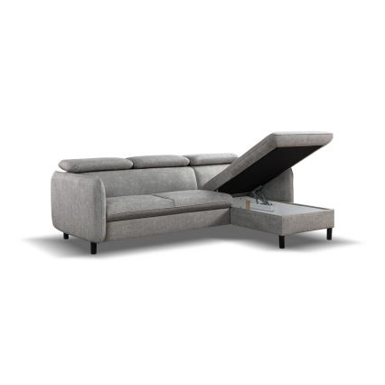 Rozkladacia rohová sedacia súprava do L s úložným priestorom NISA sivá pravá