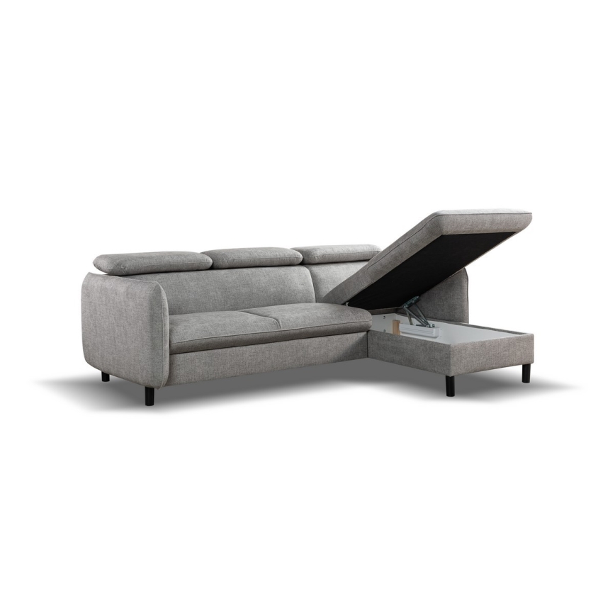 Rozkladacia rohová sedacia súprava do L s úložným priestorom NISA sivá pravá