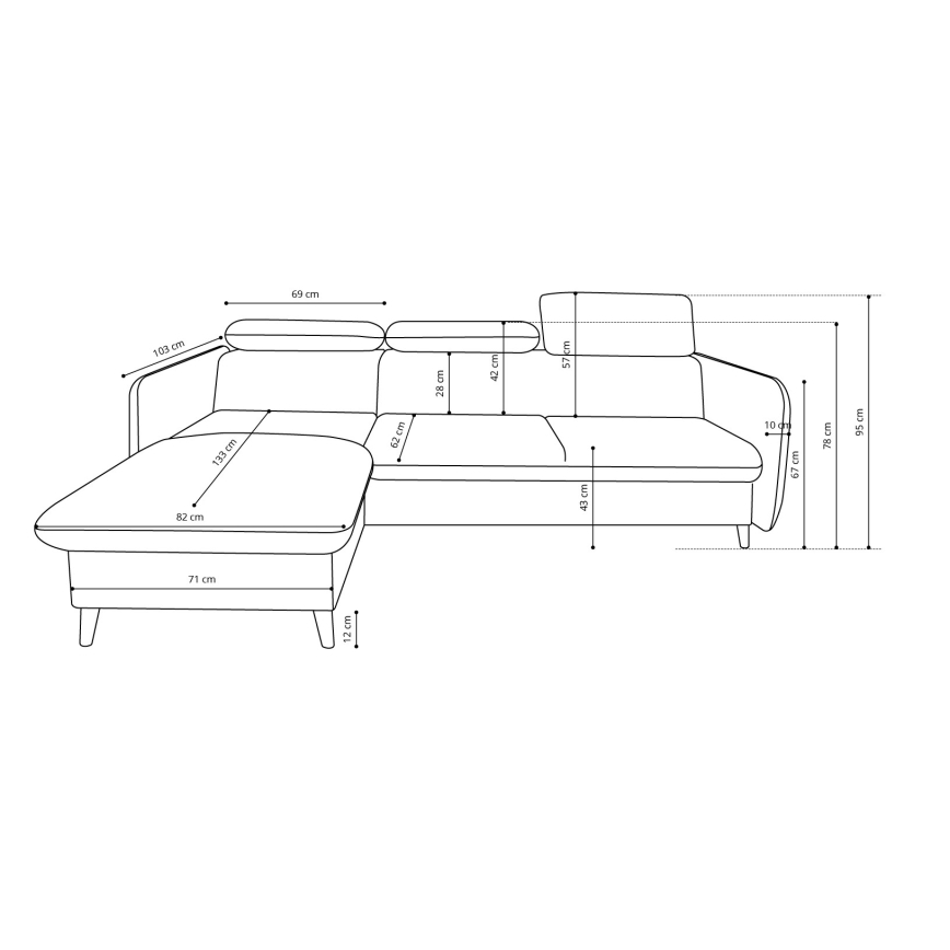 Rozkladacia rohová sedacia súprava do L s úložným priestorom NISA sivá pravá