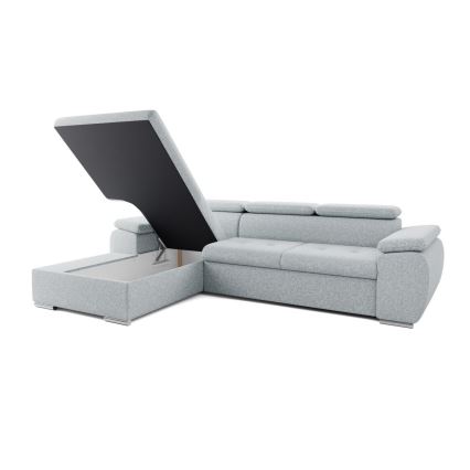 Rozkladacia rohová sedacia súprava do L s úložným priestorom PADUA sivá ľavá