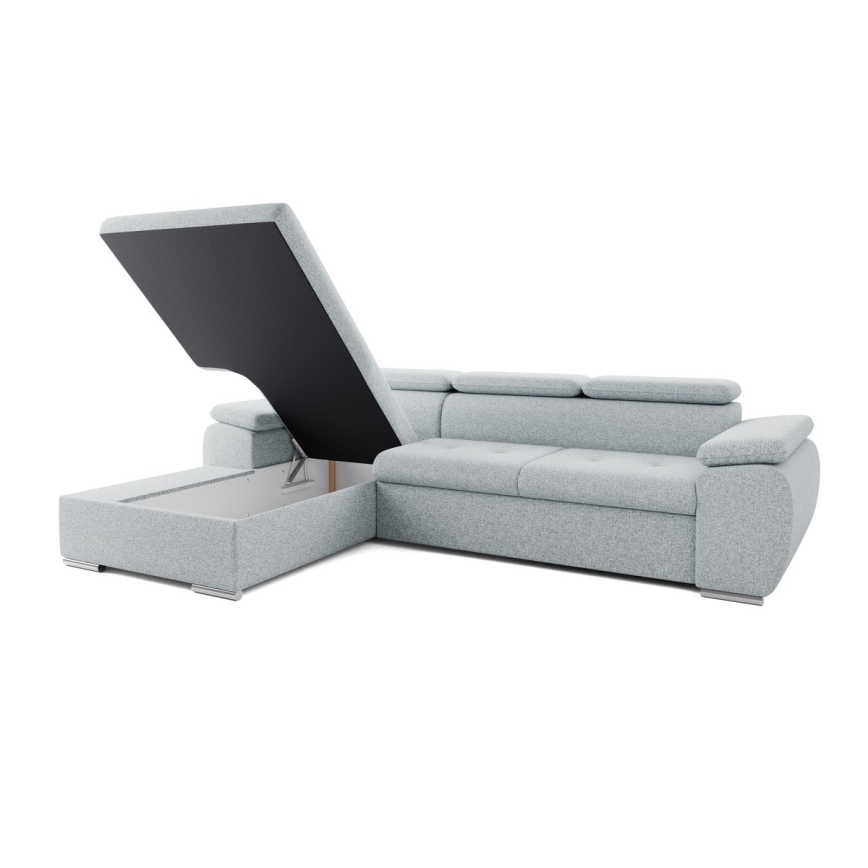 Rozkladacia rohová sedacia súprava do L s úložným priestorom PADUA sivá ľavá